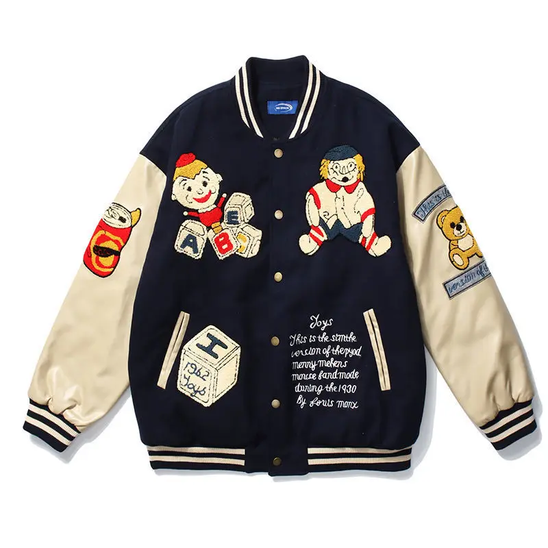 

2020 temperament winter wool heavy industry jacket baseball uniform women thick loose bear retro jacket cotton jacket