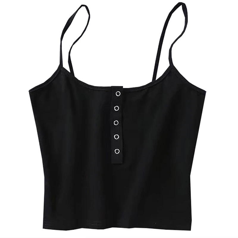 

New Arrival Summer New Tank Top Sexy Slim Buttons Solid Women Sleeveless Crop Top Halter Black White Bustier Crop Tops XL