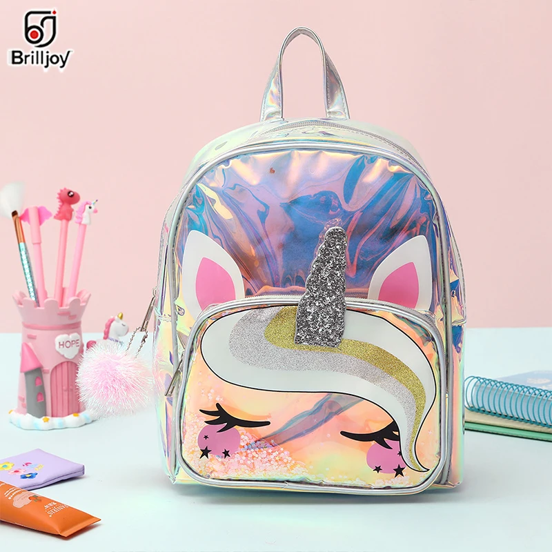 Brilljoy Girls Laser Transparent TPU Schoolbags Holographic Unicorn Backpack Women Soft  Large Capacity Waterproof Shoulder Bag
