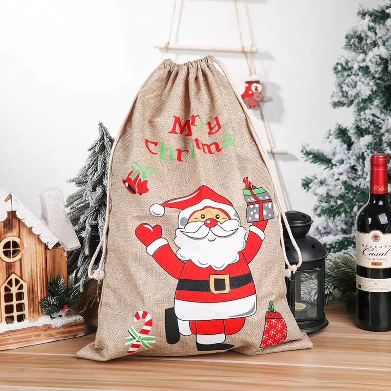 

Christmas Linen Gift Bag Large Capacity Candy Apple Bag Santa Claus Backpack Gift Wrap For Friends Family Christmas Decorations