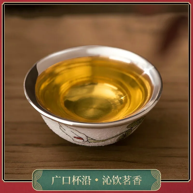 

Silver Cup Snow Glaze Ceramic Handmade Silver Tea Cup Sterling Silver Tasting Cup Kung Fu Tea Set, Master Cup
