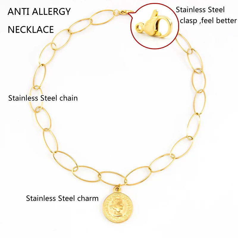 Ожерелье серебряного/золотого цвета из нержавеющей стали с монетами для женщин