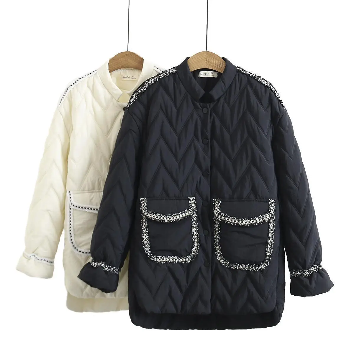 

Женская хлопковая одежда зима 2021 Молодежный кардиган средней длины с воротником-стойкой и длинным рукавом