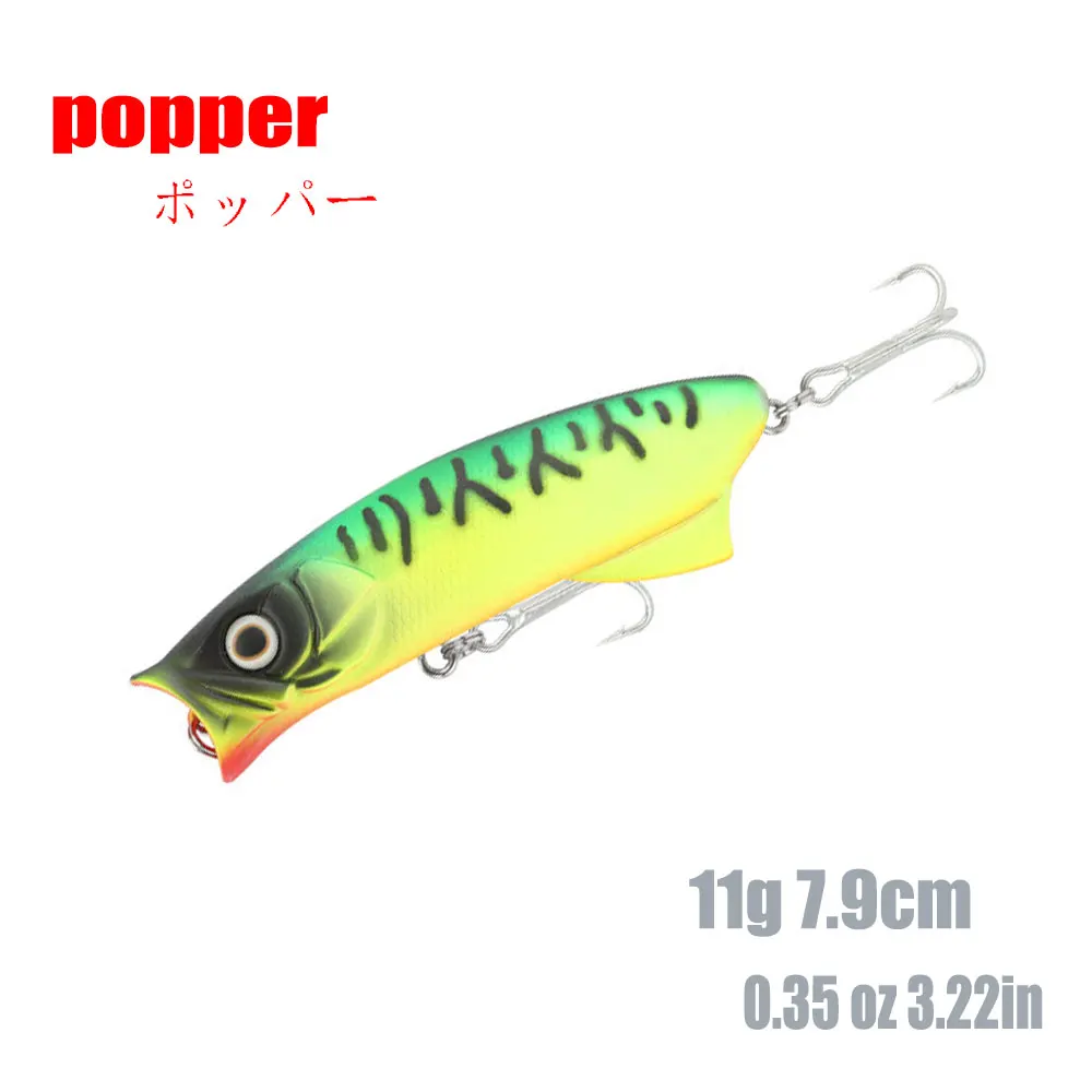 

Fishing lure11g/7.9cm3D Eyes popperTopwater Lures Line-incision Technology and Laser effect body Artificial Hard Bait Pesca