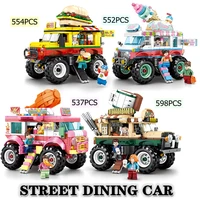 mini bricks buffet car street dining car burger coffee shop truck ice cream cart off road building blocks bricks model toys gift