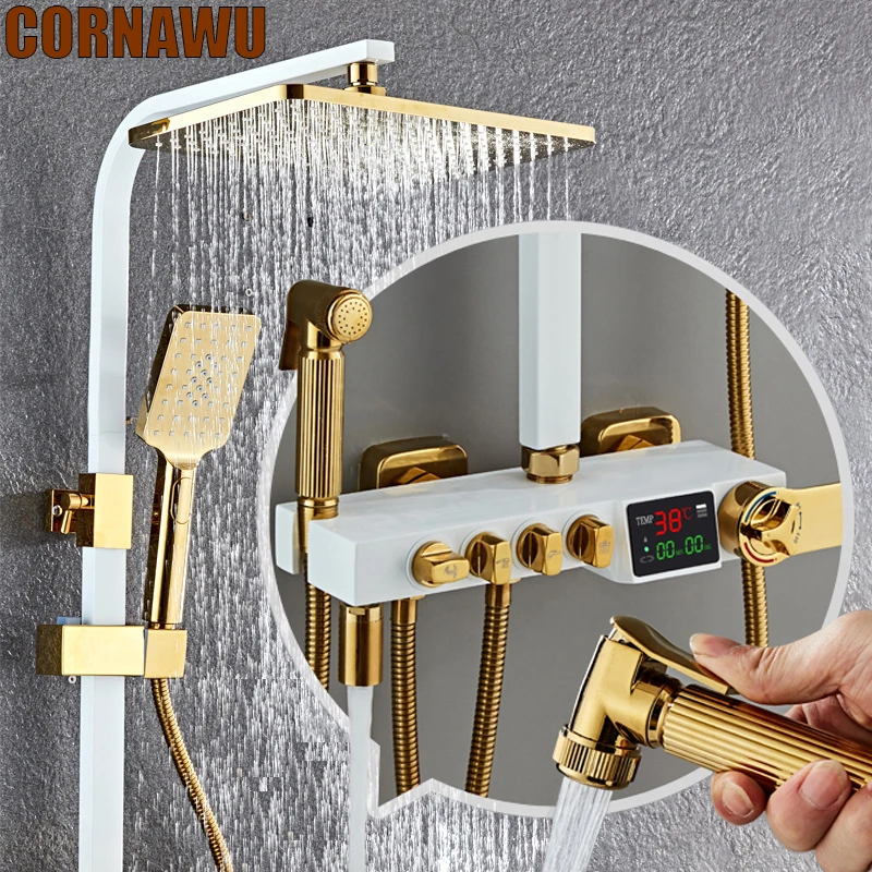 

Digital Shower System Set Bathroom Hot Cold Mixer Thermostatic Rain Showers Wall Mount SPA Rainfall Bath Faucet Bathtub Torneira