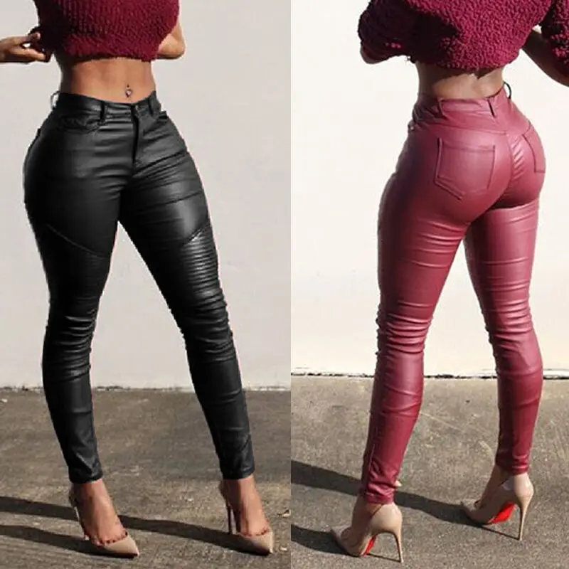 

NEW Fashion Sexy Women Slim Leather Pants Skinny Stretchy Pencil Pants High Waist Pants PU Leggings