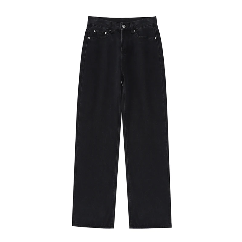 

2021 Women High Waist Long Jeans Pants Wide Leg Pants Pockets Zipper Female Denim Trousers Spring Vintage Simple Casual Loose