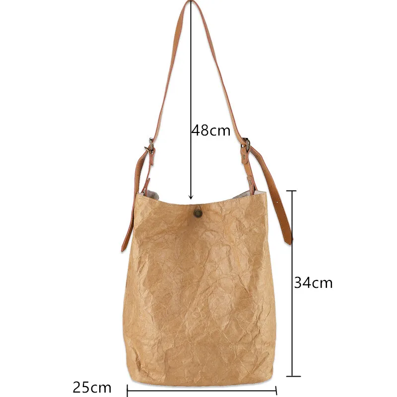 Модные большие мешки-ведра из крафт-бумаги для женщин сумка винтажная