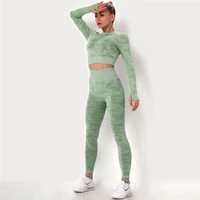 women camo knitted yoga sets long sleeve t shirtshigh waist leggings energy seamless gym suit fitness sets