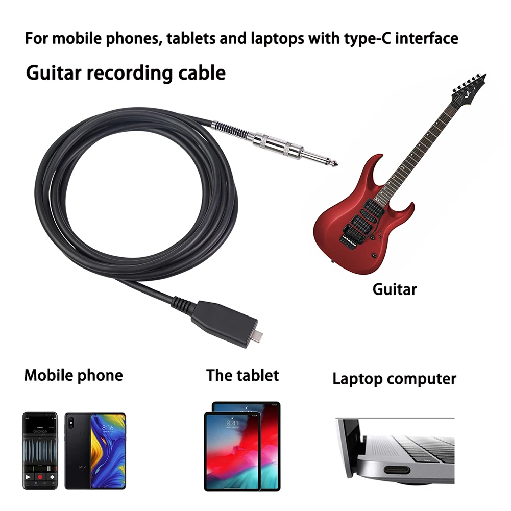 Тип USB C Male к 6 35 мм Мужской кабель гитарный аудио Запись адаптер Шнур гитары