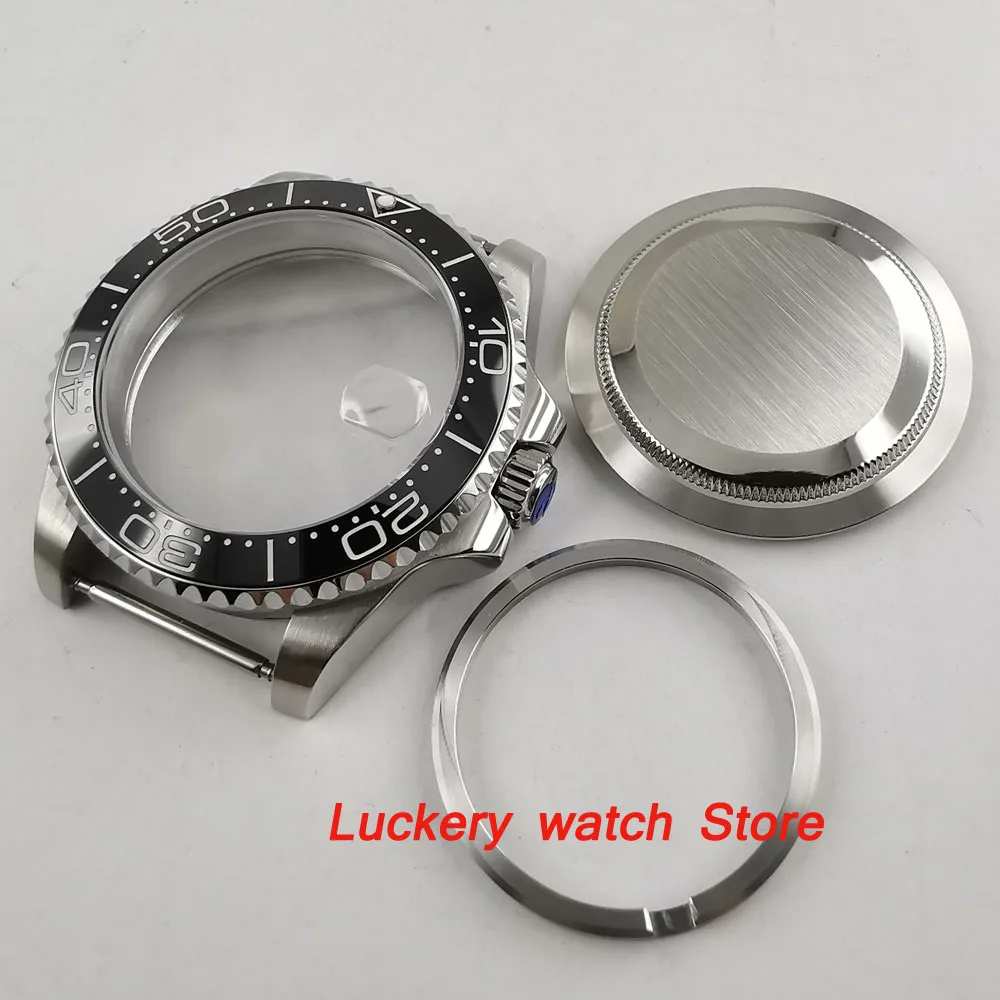 40mm GMT Sapphire glass black ceramics bezel 316L stainless steel Watch Case fit ETA 2836 miyota 8215 movement-BK41