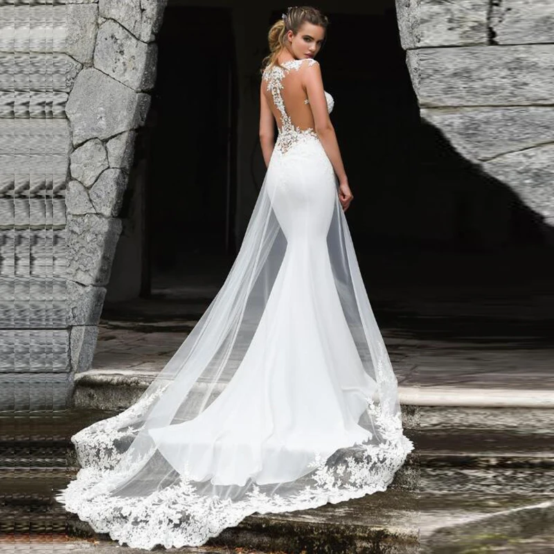 

Mermaid Wedding Dresses 2021 Lace Applique Summer Bridal Dress Turkey Arabic Wedding Gown vestidos de noiva Plus Size Sleeveless