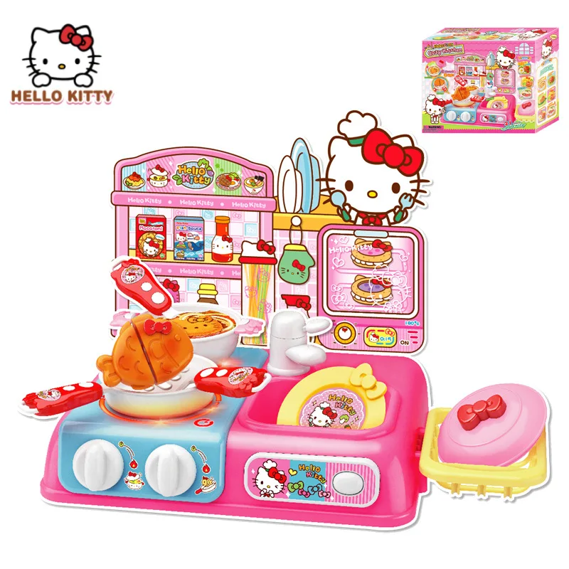 

Genuine Hello Kitty Delicious Small Kitchen Food Cooking Girl Play House Toy Cosplay Interactive Toys for Kids Fish Hamburger