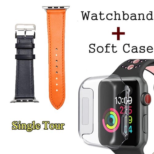 Herm логотип на застежке Свифт кожаный двойной один тур часы ремешок для Apple Watch серии 5 4 3 44 мм 40 мм браслет для iWatch - Цвет ремешка: Blue Orange