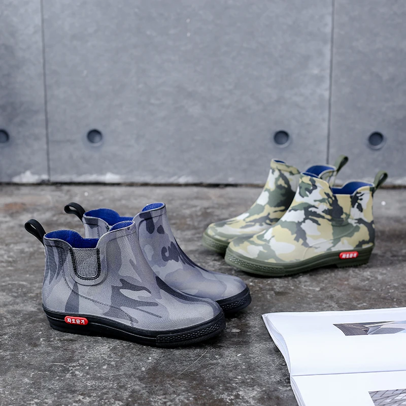 Короткие резиновые сапоги Челси ПВХ мужские камуфляжные галоши мягкая подошва
