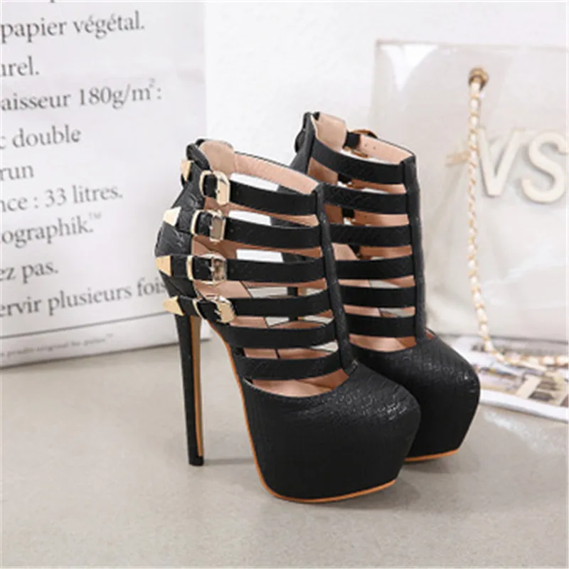 

NEW 17CM Platform Super High Heels Sandals Summer Sexy Metal Buckle Round Toe Gladiator Party Dress Women Shoes Size 34-40