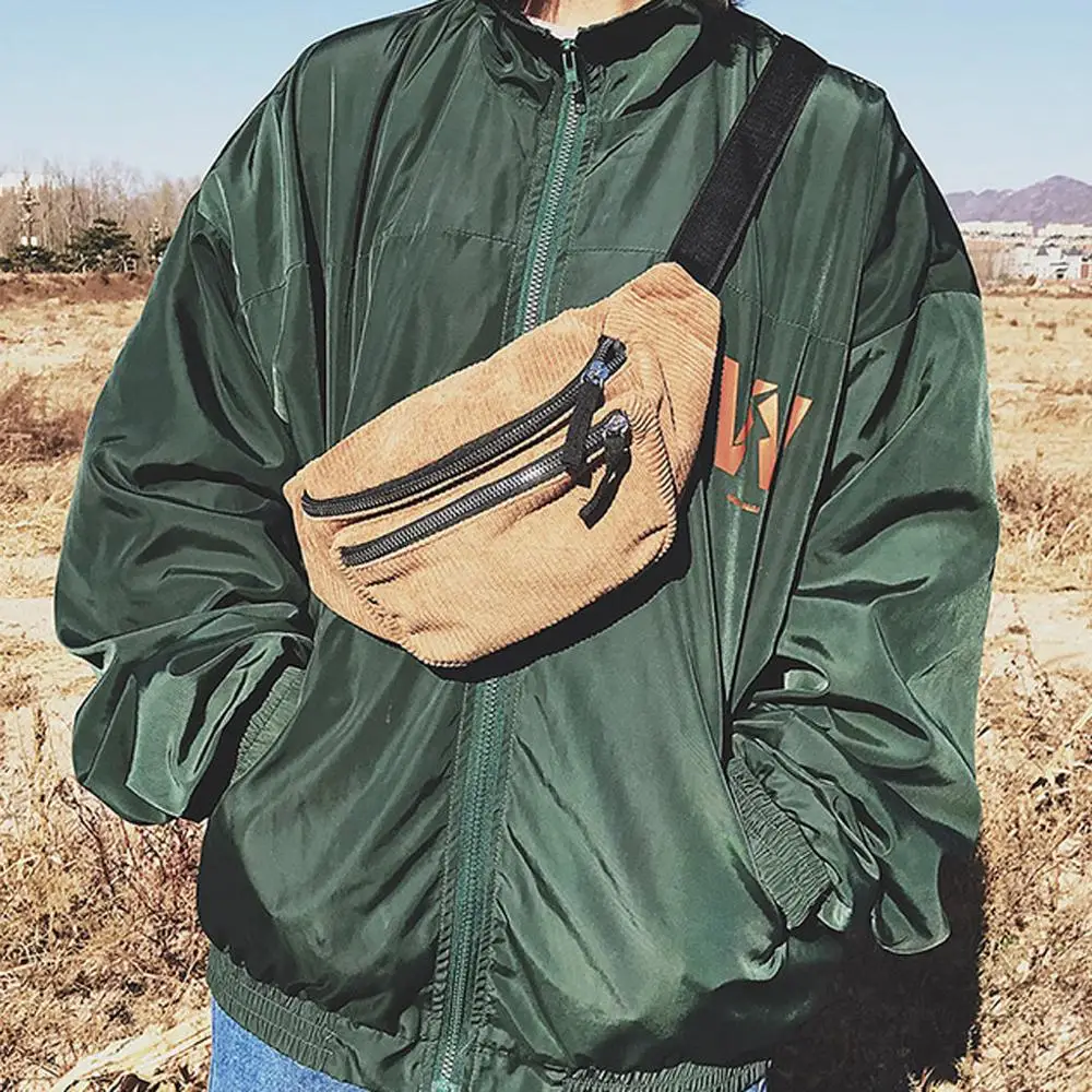 Холщовая поясная сумка унисекс на молнии нагрудная уличная спортивная