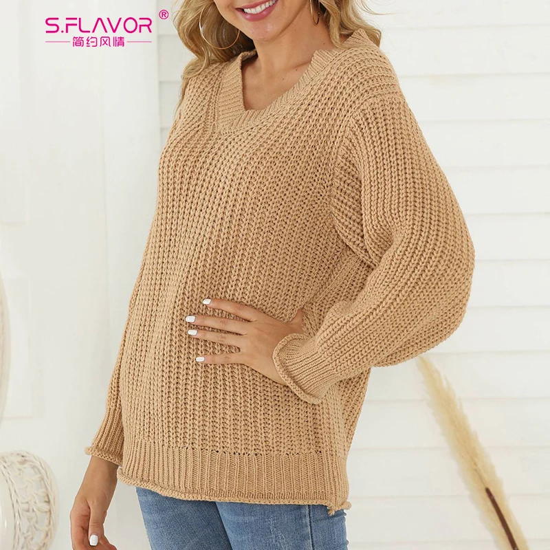 S. FLAVOR 2019 повседневный вязаный свитер с v-образным вырезом женский осенний зимний