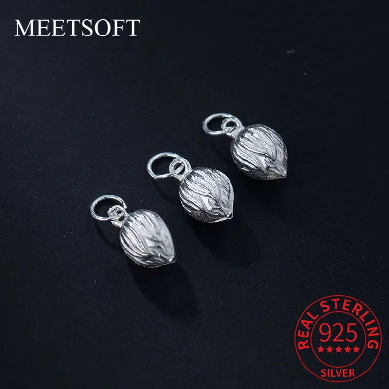 

MEETSOFT модные подвески из стерлингового серебра S925 пробы в виде бутона с цветком Сделай Сам ювелирные изделия ручной работы Прямая поставка оптовая продажа аксессуаров