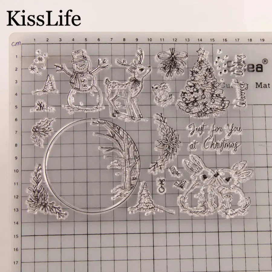 Рождественская елка милые кролики цветок листья снеговик буквы резиновые штампы