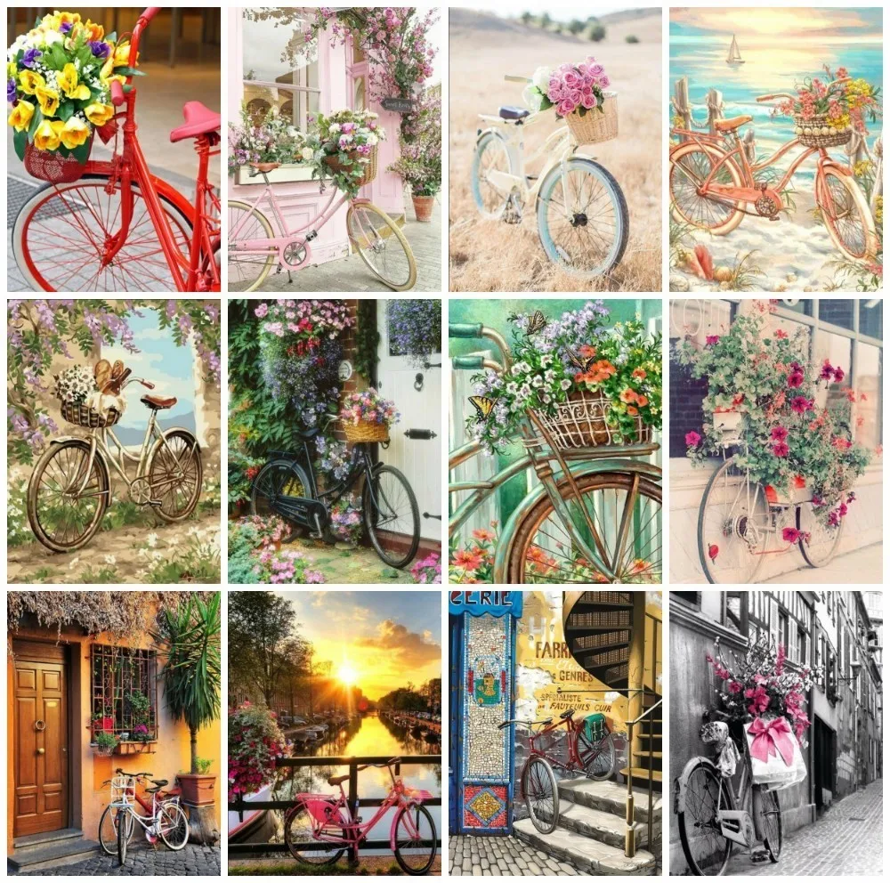 Алмазная 5D картина сделай сам Стразы с цветами и велосипедом Набор для вышивки