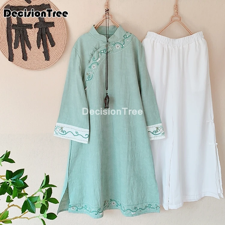 2021 китайское платье из льна и хлопка традиционное Ципао для женщин элегантное