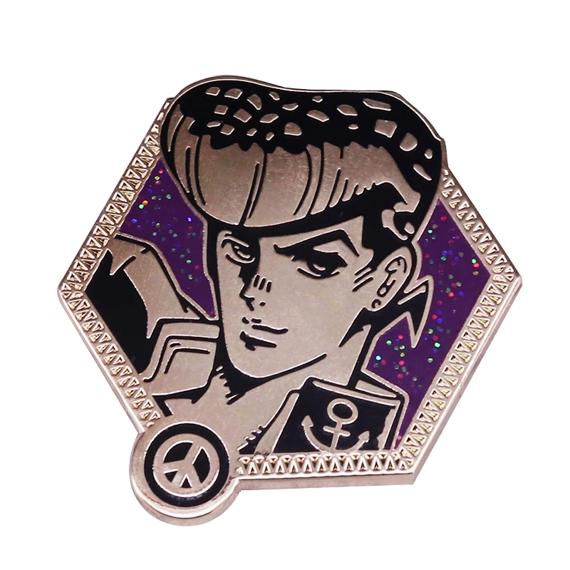 Anime Glitter Golden Josuke Jojo Bizarre Enamel Brooch Pins Badge Lapel Pins Alloy Metal Fashion Jewelry Accessories Gifts