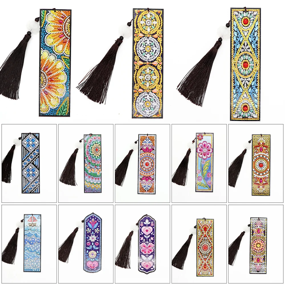

HUACAN 5D Diamond Painting Bookmark Special Shaped Diamond Art Embroidery DIY Mosaic Leather Tassel Book Marks Gift
