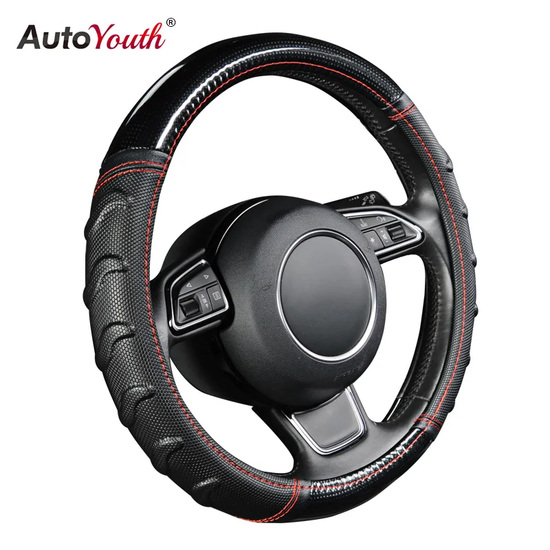 AUTOYOUTH Чехол на руль Кожа Микрофибры Цвет Чёрный И Красный Диаметр 37-38 см AY10027