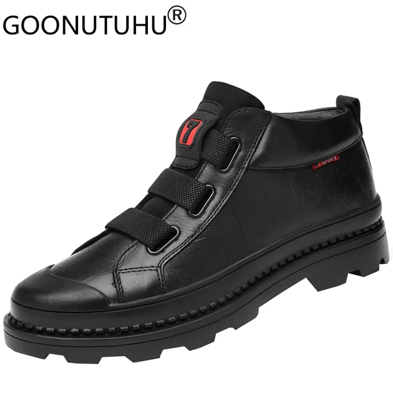 Мужские зимние ботильоны из натуральной коровьей кожи классические черные