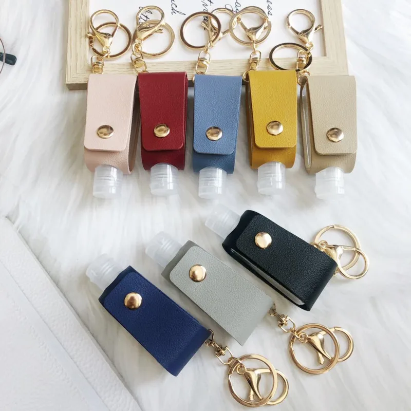 

Portable Hand Sanitizer Leather Keychain Holder Travel Bottle Refillable Container 30ml Flip Reusable Bottle Key Buckle Key Ring
