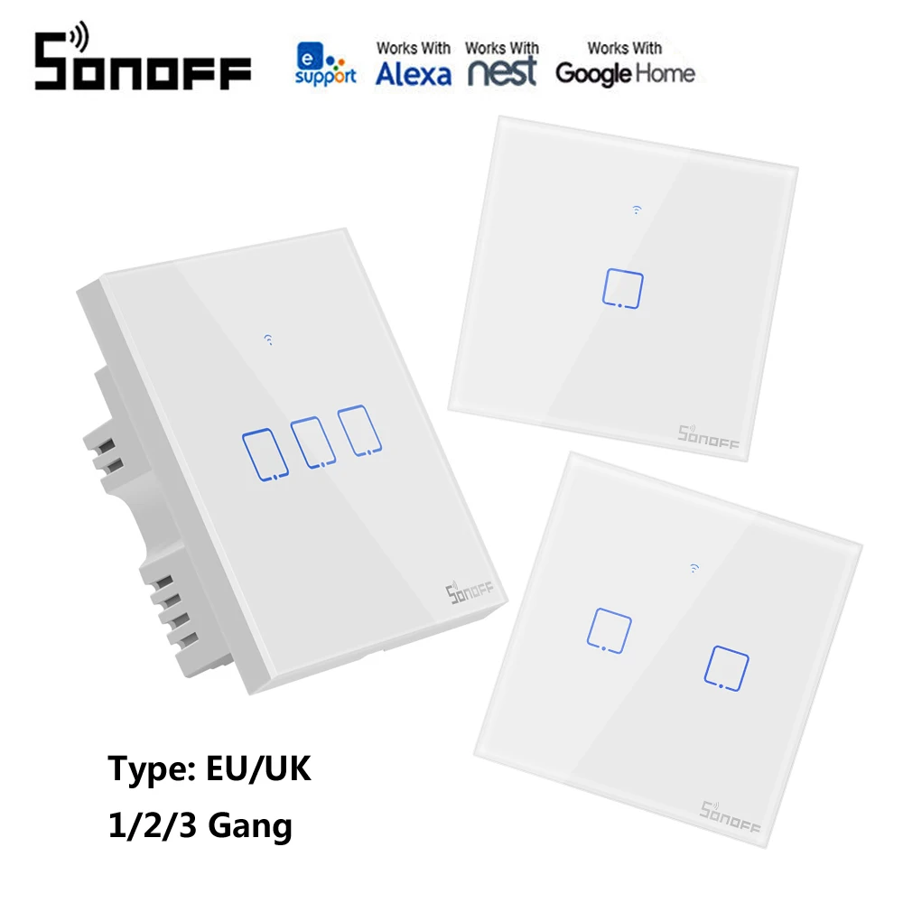 Интеллектуальный выключатель света SONOFF T1 умный переключатель панель стандарт ЕС/Великобритании, 1/2/3 работать с Alexa Google home 433 МГц RF управления eWeLink для дропшиппинг