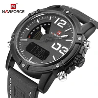 naviforce men led digital wristwatches military sports leather chronograph waterproof luminous quartz week display mens watches