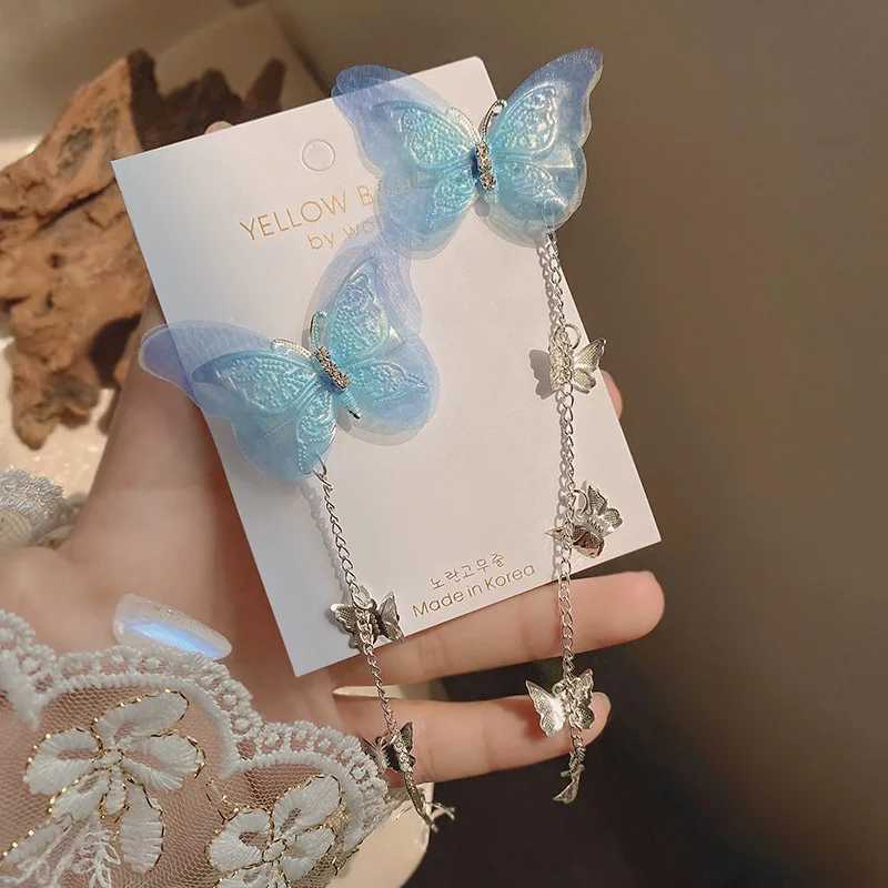 

Шпильки в форме бабочки корейские элегантные металлические заколки для волос с кисточками для женщин девушек Древние аксессуары для волос ...