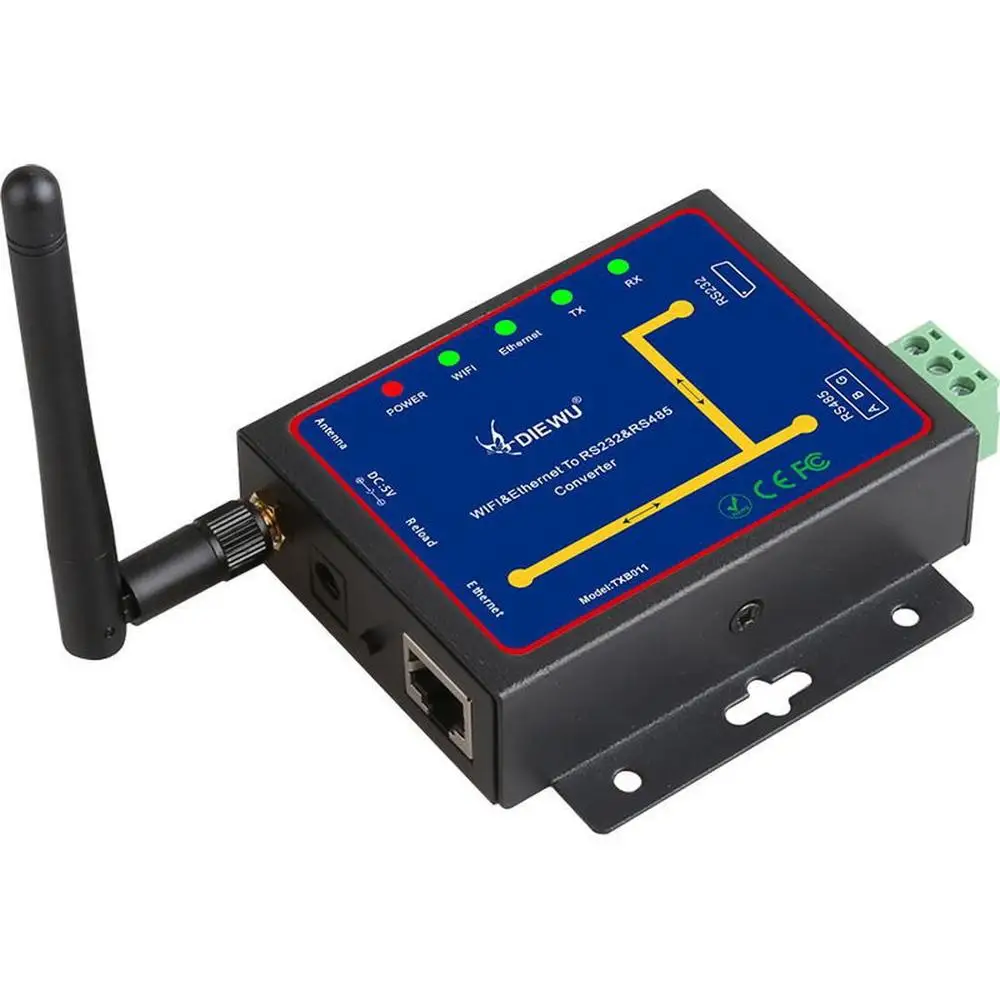 Серверный преобразователь DIEWU с поддержкой Wi-Fi и Ethernet RJ45 на RS232 RS485 модуль