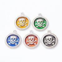 10pcs drop oil coin skull charms metal alloy 5 colors pendants 2722mm for diy earring necklace jewelry accessories