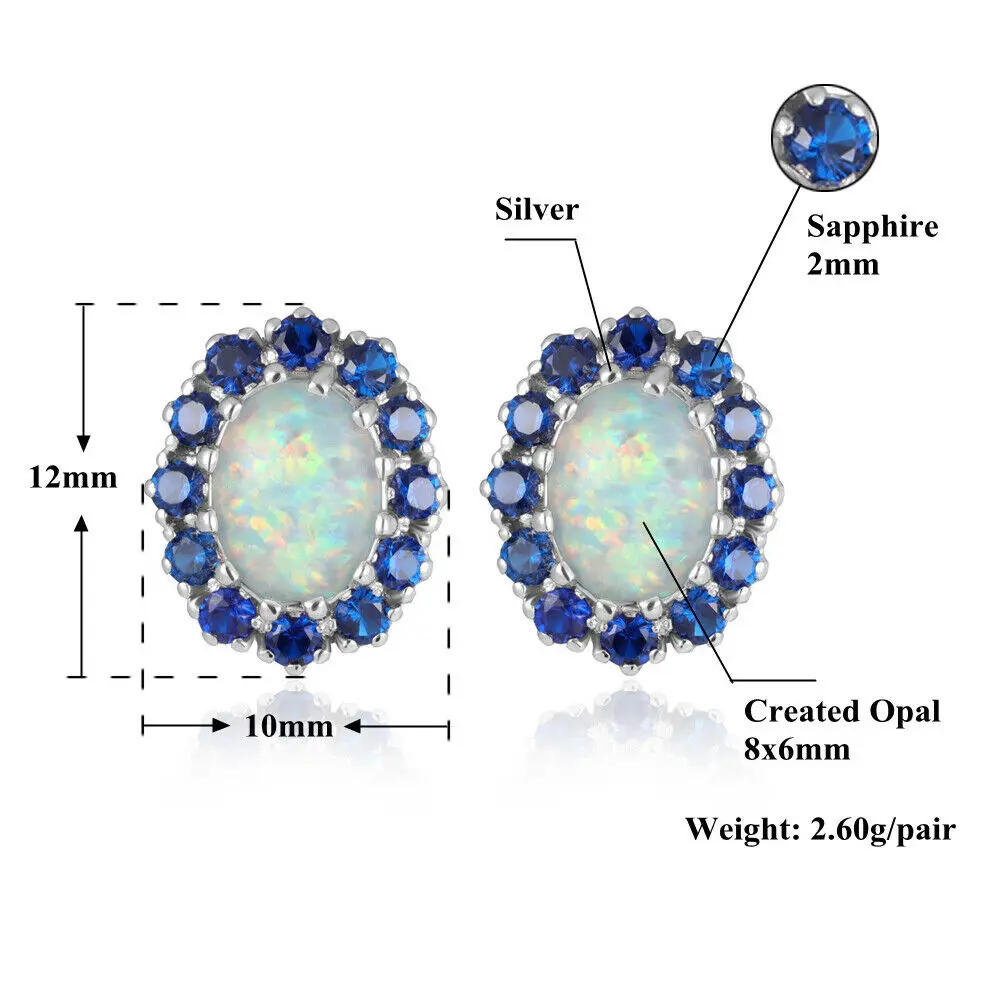 CiNily Green & Blue Fire Opal Stud Earrings Silver Plated Big Oval White Stone Filled Earring Lavish Fully-Jewelled Female Gifts images - 6