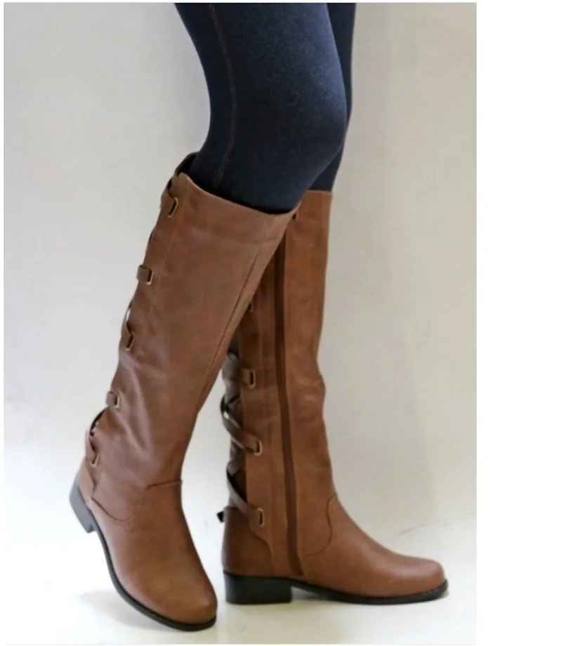 Модные женские сапоги до колена из искусственной кожи с круглым носком; botas mujer; удобные женские сапоги на квадратном каблуке; резиновая обувь в римском стиле; женские ботинки; сезон осень;