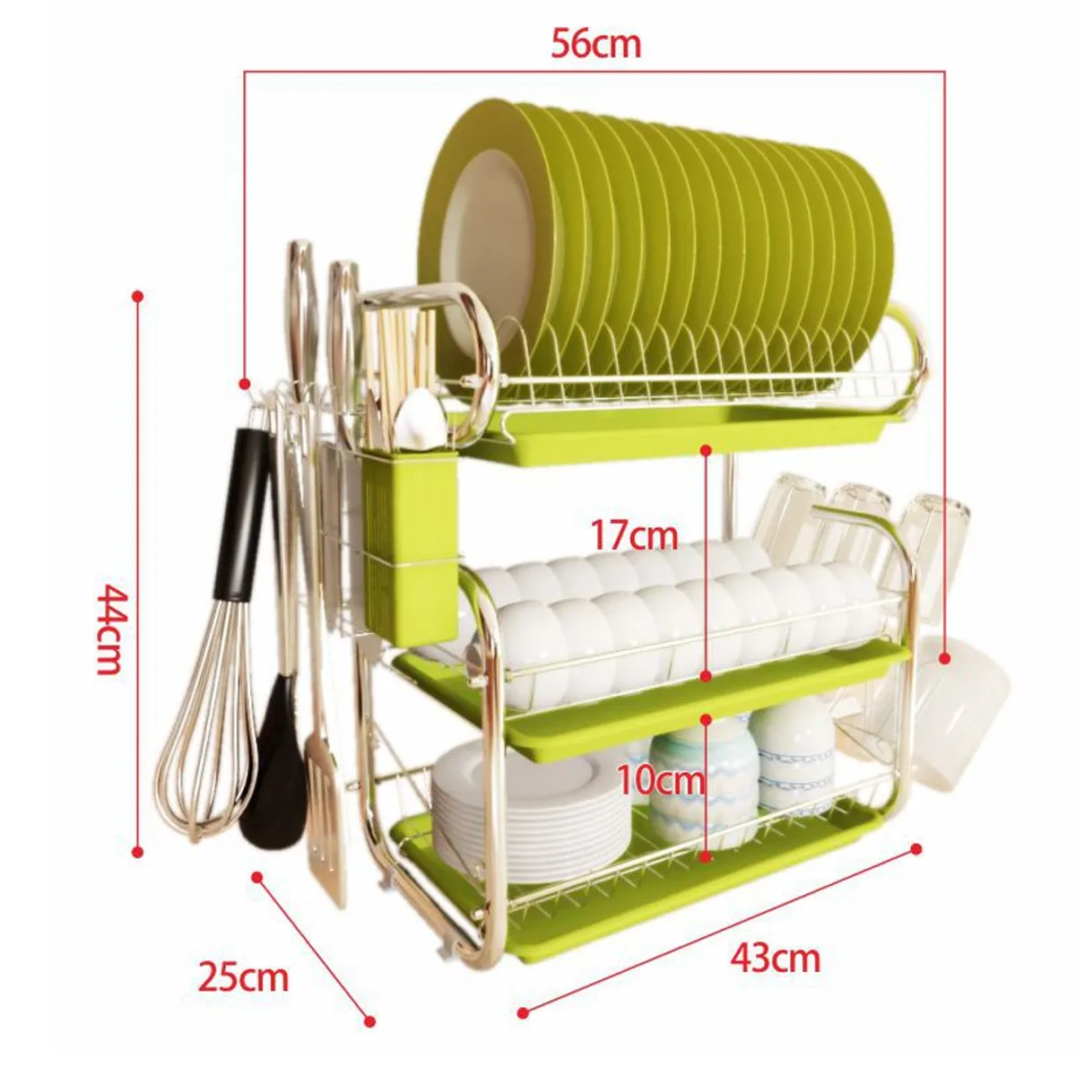 

Hot Sale Stainless Steel 3 Tiers Dish Dish Rack Sink Bowl Shelf Nonslip Cutlery Holder Kitchen Drying Rack Organizer
