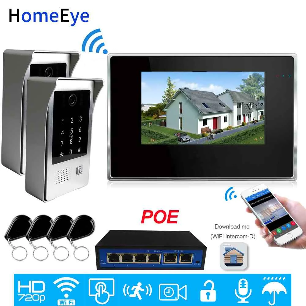 Черный WiFi видеодомофон POE Система IP видео телефон двери 7 ''сенсорный экран мобильное приложение разблокировка код безопасности клавиатура IC карта контроль доступа - Цвет: Черный