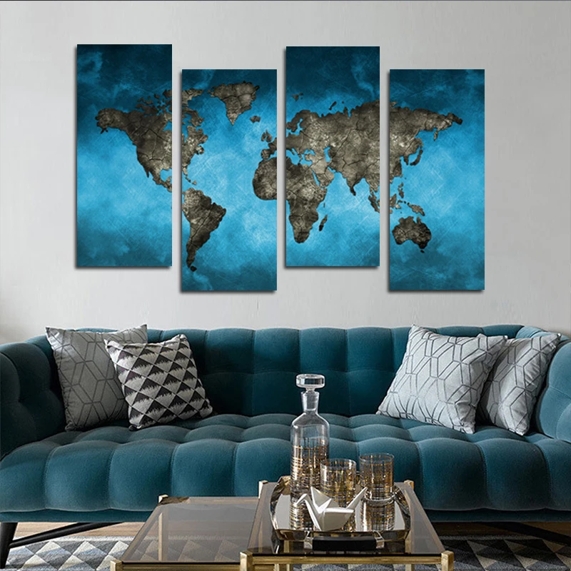 

4PCS World Map Wall Art Canvas Interior Paintings Prints Modern Scandinavian Aesthetic Poster Pictures Living Room Decoration