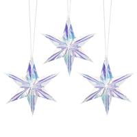 3pcs glowing iridescent rainbow film pentagram hexagonal star ornament for christmas party shopwindow decoration