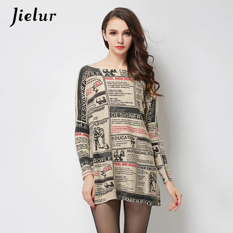 Jielur Осенние европейские модные женские зимние свитера и пуловеры с буквенным