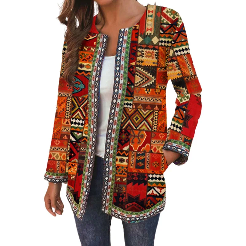 

Women Chic Trench Spring Autumn Printed Trench Coat Vintage Pocket Long Sleeve Female Outerwear Streetwear Tops vestido mujer