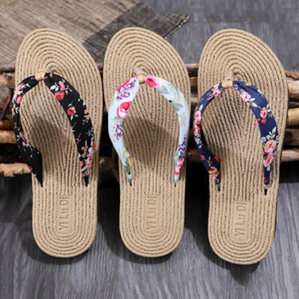 

70% Hot Sell Women Shoes Summer Floral Flip Flops Beach Sandals Anti-slip Thongs Slippers