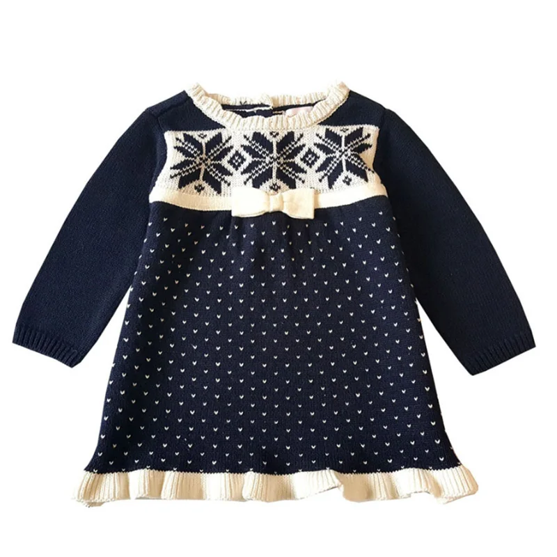 Зимнее платье для новорожденных маленьких девочек Хлопковые вязаные детские