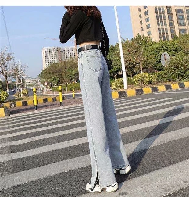 

Denim Fashion Pants Streetwear 2021 New Straight Leg Trousers High Waisted Wide Leg Jeans Blue Baggy Loose Jeans Women