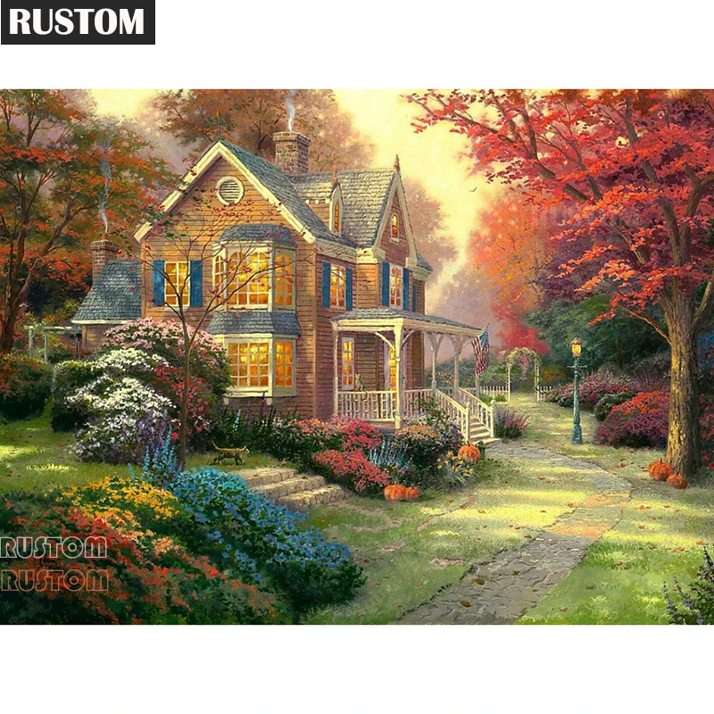 

5D DIY Diamond Painting Autumn Scenery Cross Stitch Houses Diamond Embroidery Full Square Round Drill Home Decor Manual Art Gift