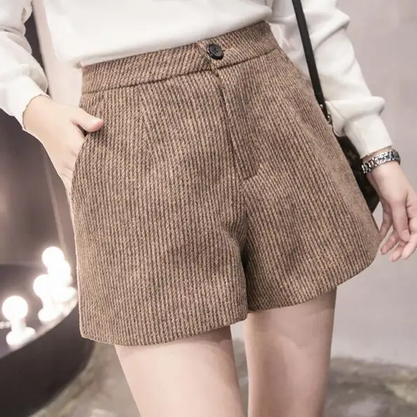 Новые осенние шерстяные шорты женские 2019 зимние свободные широкие Feminino A Line